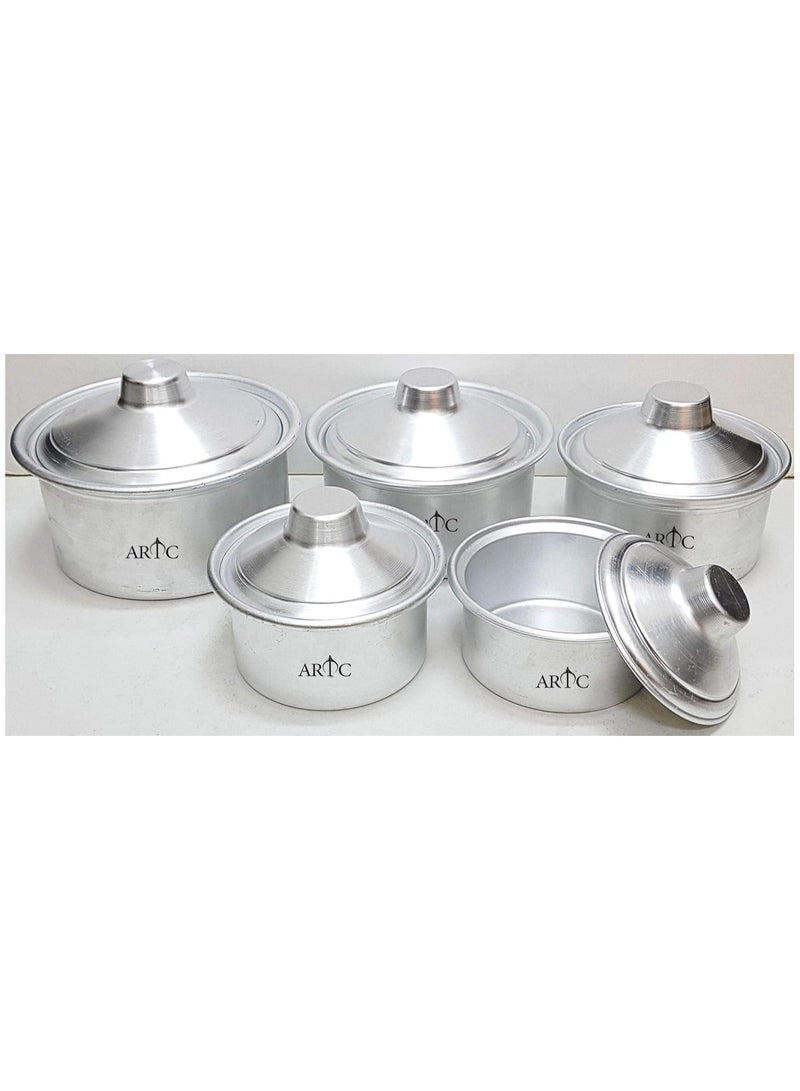 10 Pieces Genuine Quality Aluminum Cookware Set - Silver (5Pcs Pot, 5Pcs Lid)