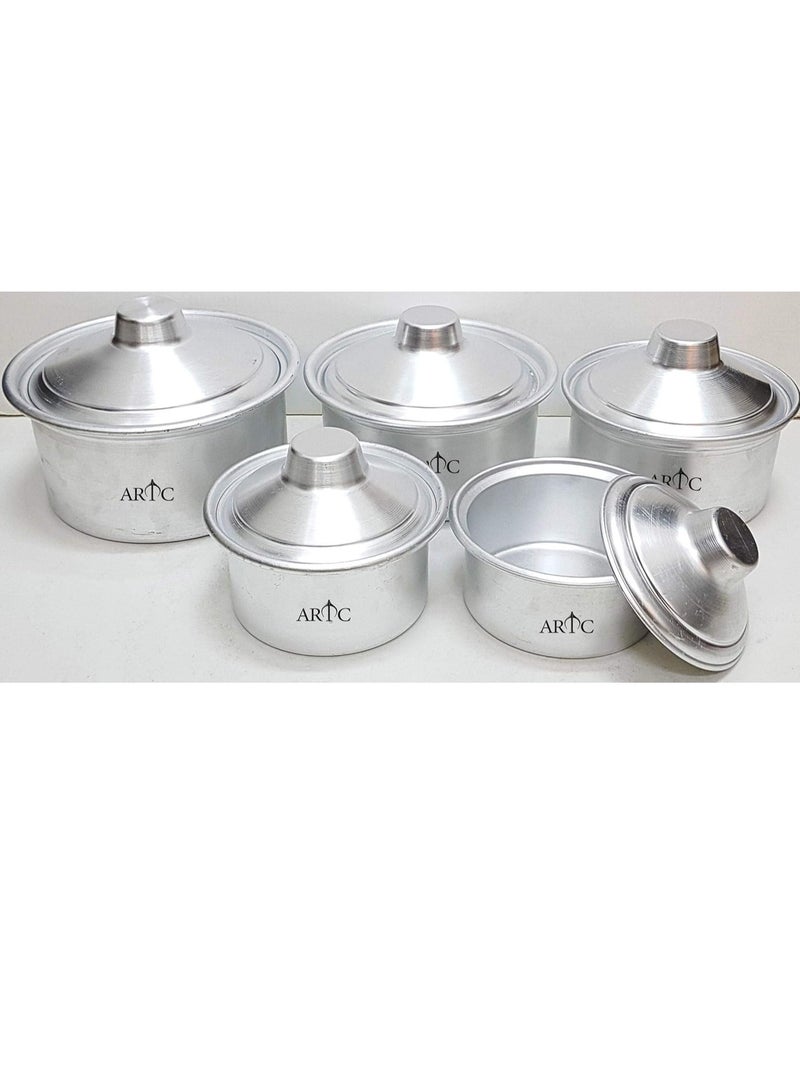 10-Piece Basari Cooking Pot Silver Pot 17.5 x 8, Pot 18.5 x 9.5, Pot 19.5 x 10, Pot 23 x 11, Pot 25 x 12cm (5Pcs Pot, 5Pcs Lid)