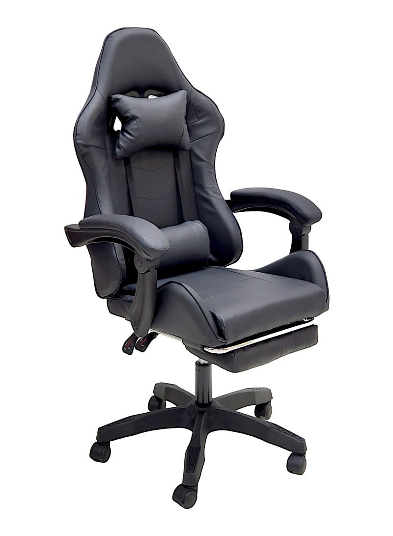 SBF High Back Gaming Chair with Footrest - Premium Leather, Padded Armrests, Adjustable Height, Headrest Cushion & Reclining Backrest, Swivel Office Computer Chair, Black