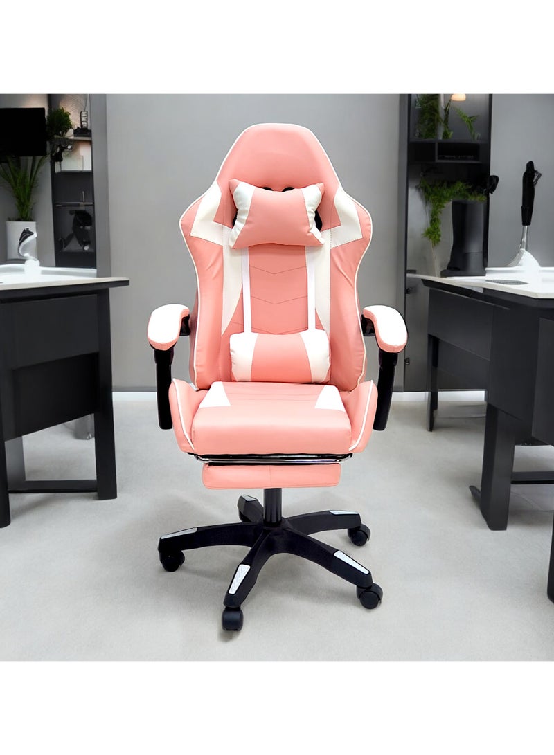 SBF High Back Gaming Chair with Footrest - Premium Leather, Padded Armrests, Adjustable Height, Headrest Cushion & Reclining Backrest, Swivel Office Computer Chair, Pink White