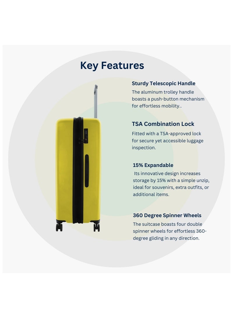 National Geographic Cruise 100% PC Hardshell Suitcase Set, Durable Lightweight  TSA Combination Lock Travel Luggage, 4 Quite Spinner Wheel, 3pcs Trolley Bag (20+24+28 Inch) Yellow.