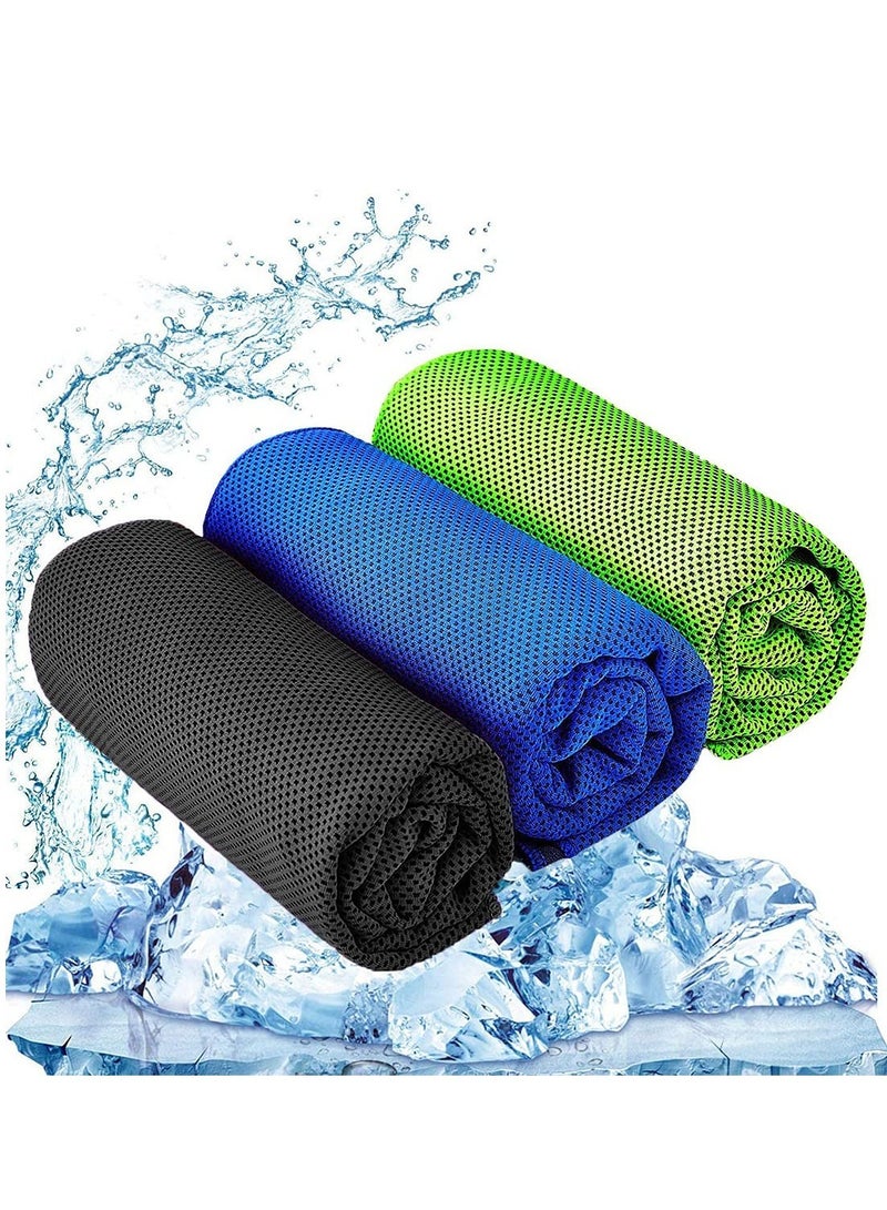 Cooling Towel 3 Pcs 100 x 30 cm Microfiber Towel for Instant Cooling Relief Cool Cold Towel Breathable Chilly Microfiber Towel for Yoga Golf Travel Gym Sports Camping Football