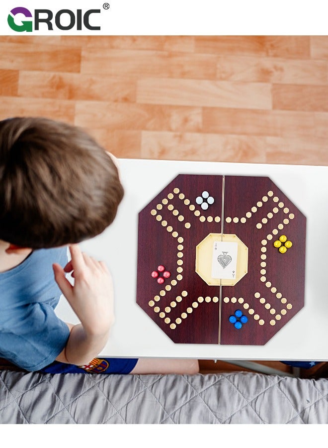 Jackaroo Board Game,Folding Wooden Board Game for 4 Players with 16 Marbles and Cards,40 cm x 40 cm Size,Jackaroo Game Family Game Marble Game