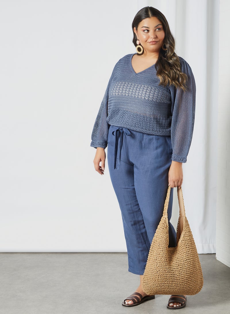 Plus Size Puff Sleeve Sweater Blue