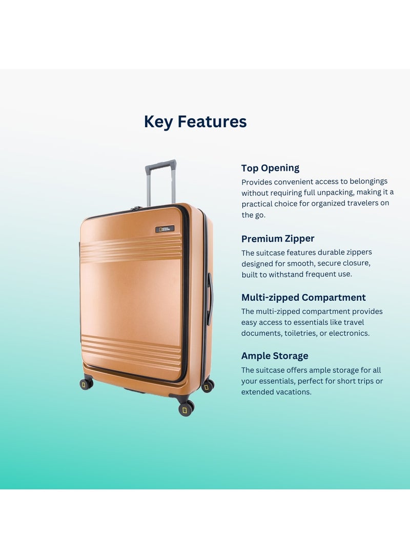 National Geographic Lodge Travel Suitcase Set, 100% PC Durable Lightweight Hard Shell Expandable Luggage, 4 Double Wheel, TSA Lock 3pcs Trolley Bag Copper (20+24+28 Inch).