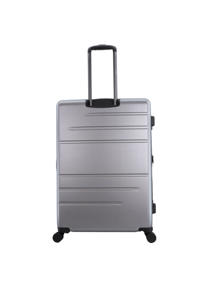 Discovery Patrol Hardside Check-In Large Travel Suitcase, 100% PC Durable Ultra Lightweight Hard Shell Expandable Luggage, 4 Double Wheel, TSA Lock Trolley Bag Black (71 cm/28 Inch) Silver.