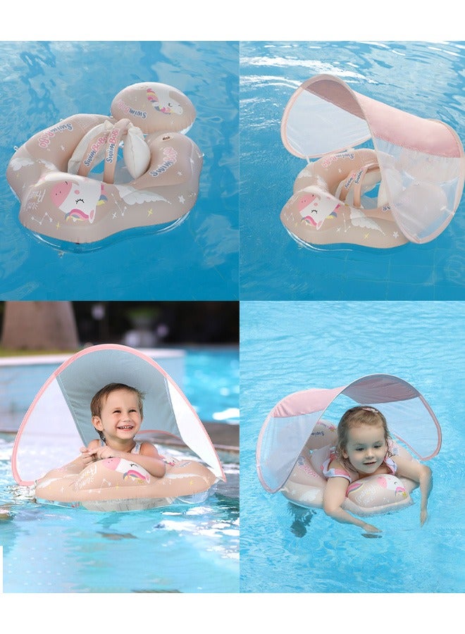 Baby Swimming Float Baby Swimming Ring Toddler Swimming Vest Children Waist Float Ring Inflatable Baby Float with Canopy Baby Swimming Ring Swimming Lap For Toddlers Swim Trainer (Pony)