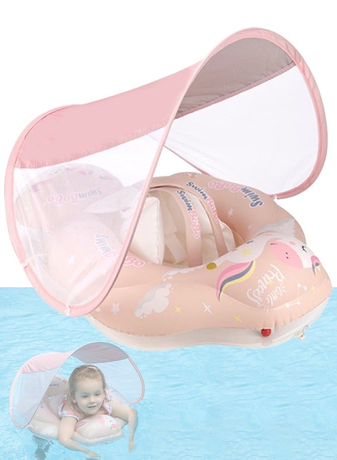 Baby Swimming Float Baby Swimming Ring Toddler Swimming Vest Children Waist Float Ring Inflatable Baby Float with Canopy Baby Swimming Ring Swimming Lap For Toddlers Swim Trainer (Pony)