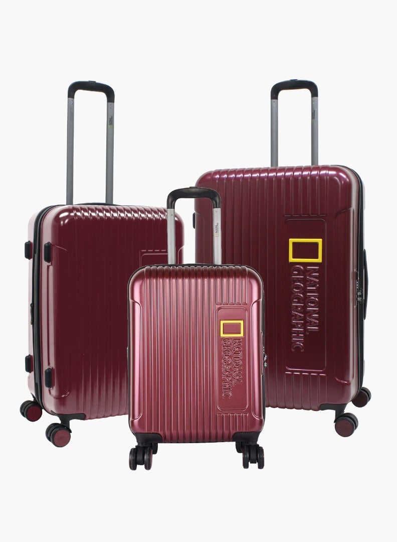 National Geographic Canyon ABS/PC Hardshell Luggage Set Burgundy, Durable Lightweight Expandable Anti-theft Zipper TSA Lock Travel Suitcase, 4 Double Wheel 3pcs Trolley Bag (20+24+28 Inch).