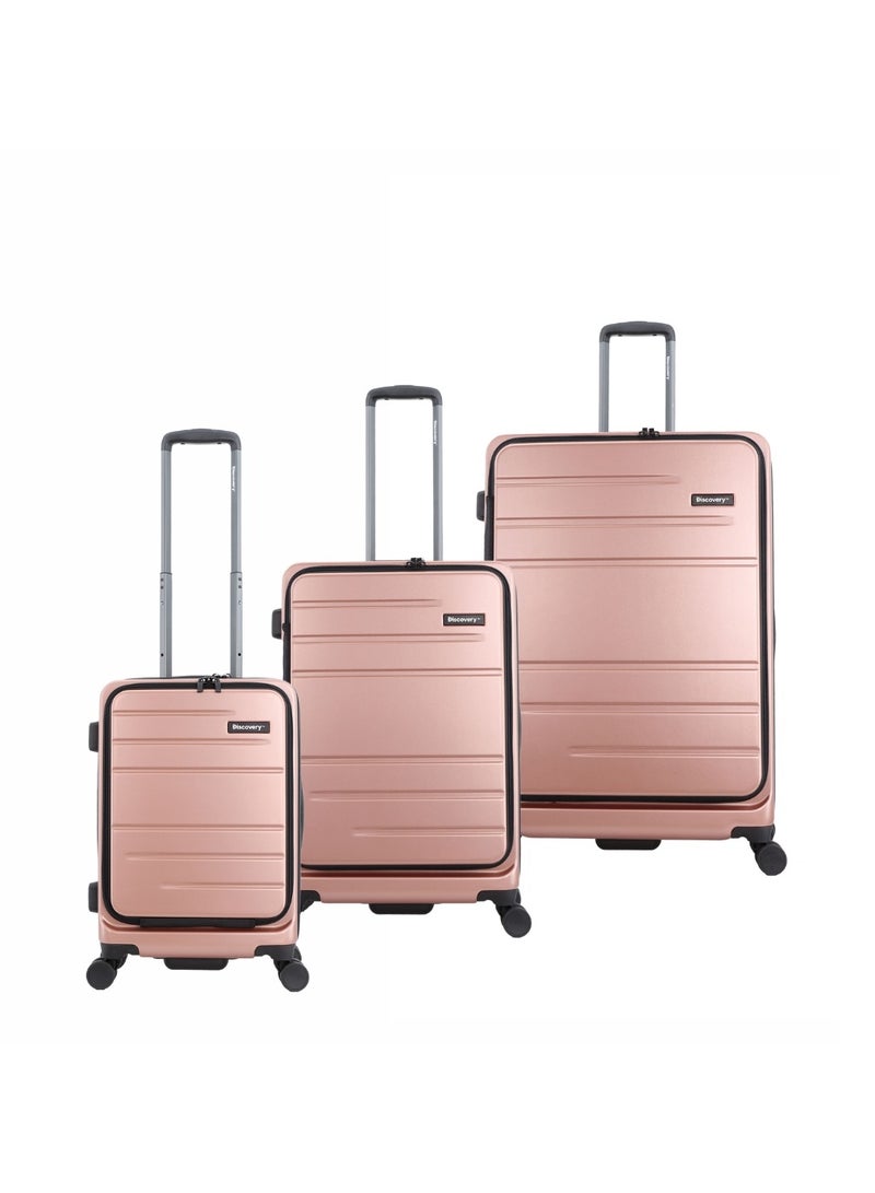 Discovery Patrol Hardside Travel Suitcase Set, 100% PC Durable Ultra Lightweight Hard Case Expandable Luggage, 4 Double Wheel, TSA Lock 3pcs Trolley Bag Pink (20+24+28 Inch).