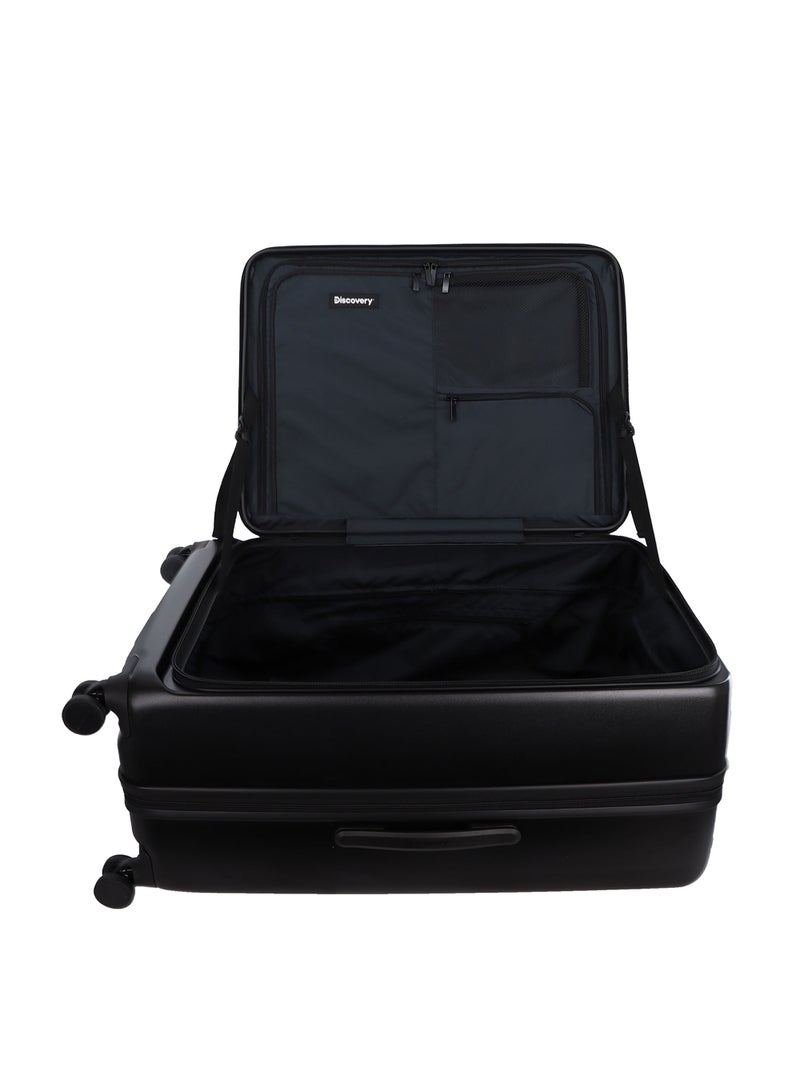 Discovery Patrol Hardside Check-In Large Travel Suitcase, 100% PC Durable Ultra Lightweight Hard Shell Expandable Luggage, 4 Double Wheel, TSA Lock Trolley Bag Black (71 cm/28 Inch) Anthracite Black.