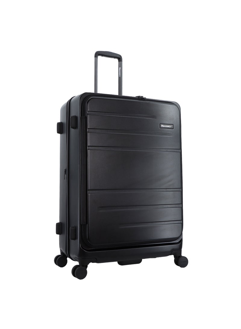 Discovery Patrol Hardside Check-In Large Travel Suitcase, 100% PC Durable Ultra Lightweight Hard Shell Expandable Luggage, 4 Double Wheel, TSA Lock Trolley Bag Black (71 cm/28 Inch) Anthracite Black.