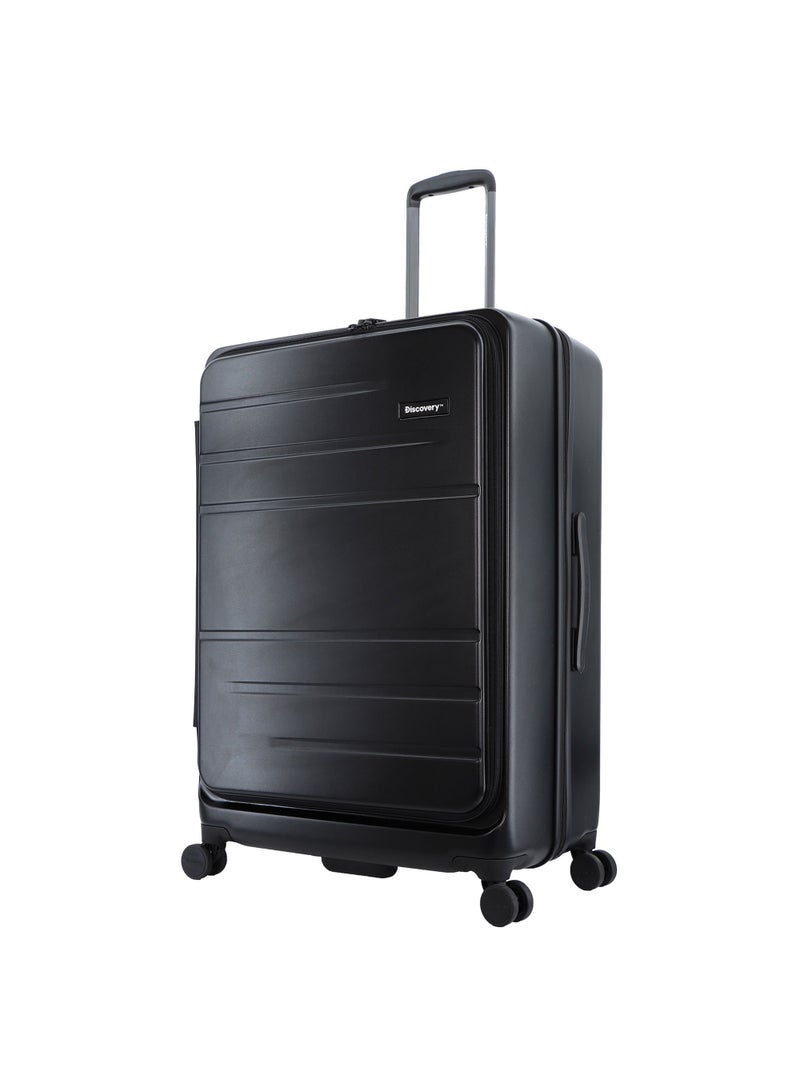 Discovery Patrol Hardside Check-In Large Travel Suitcase, 100% PC Durable Ultra Lightweight Hard Shell Expandable Luggage, 4 Double Wheel, TSA Lock Trolley Bag Black (71 cm/28 Inch) Anthracite Black.