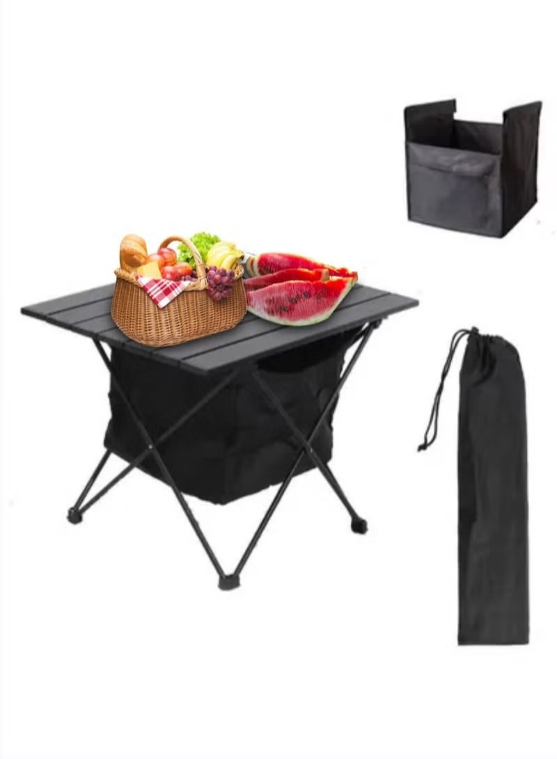 Folding Camping Table Ultralight Aluminum Travel Table with Storage Pocket Bag Roll Up Compact Backpacking Table Collapsible Side Table Beach Desk Large Portable BBQ Table for Outdoor Picnic Backyard