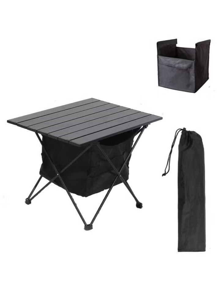 Folding Camping Table Ultralight Aluminum Travel Table with Storage Pocket Bag Roll Up Compact Backpacking Table Collapsible Side Table Beach Desk Large Portable BBQ Table for Outdoor Picnic Backyard