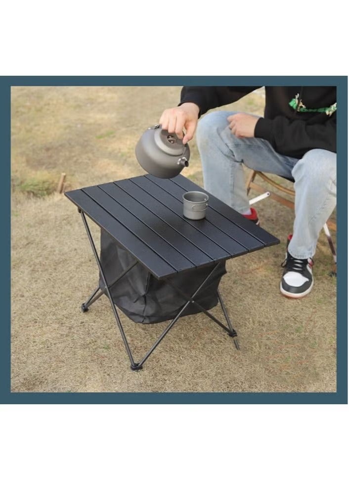 Folding Camping Table Ultralight Aluminum Travel Table with Storage Pocket Bag Roll Up Compact Backpacking Table Collapsible Side Table Beach Desk Large Portable BBQ Table for Outdoor Picnic Backyard
