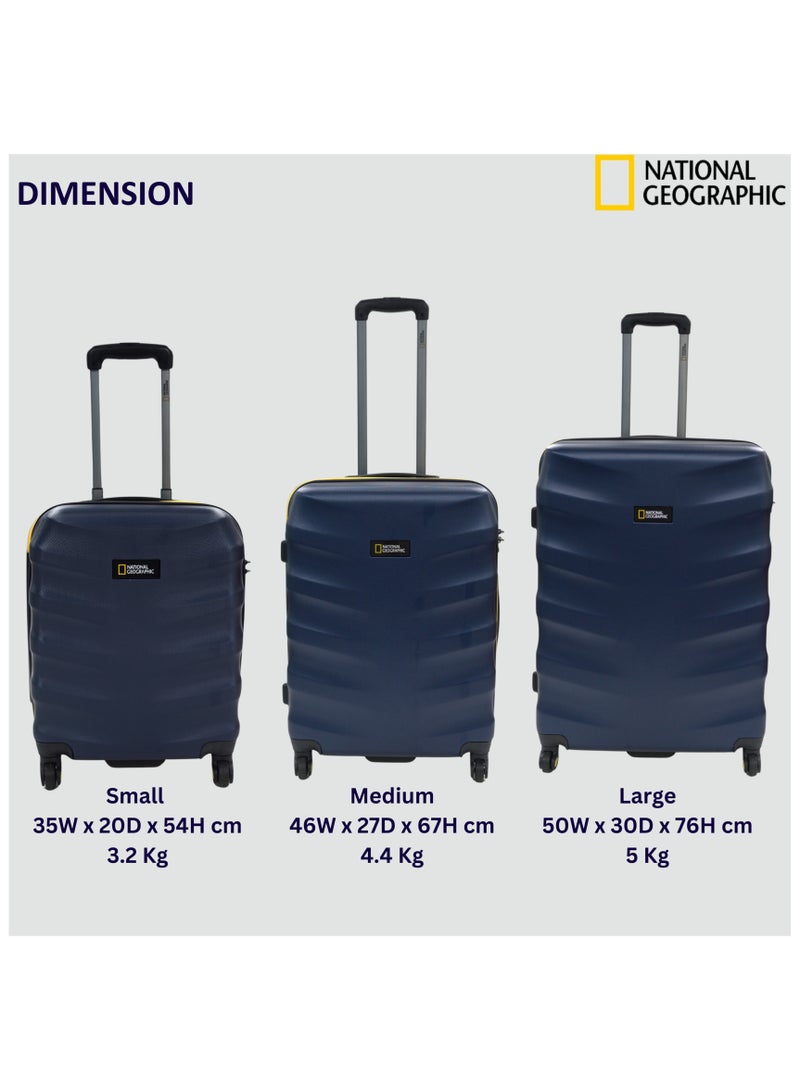 National Geographic Arete ABS Hard Case Suitcase Set Navy, Durable Lightweight Travel Luggage, 4 Wheel 3pcs Trolley Bag with TSA Combination Lock (20+24+28 Inch).