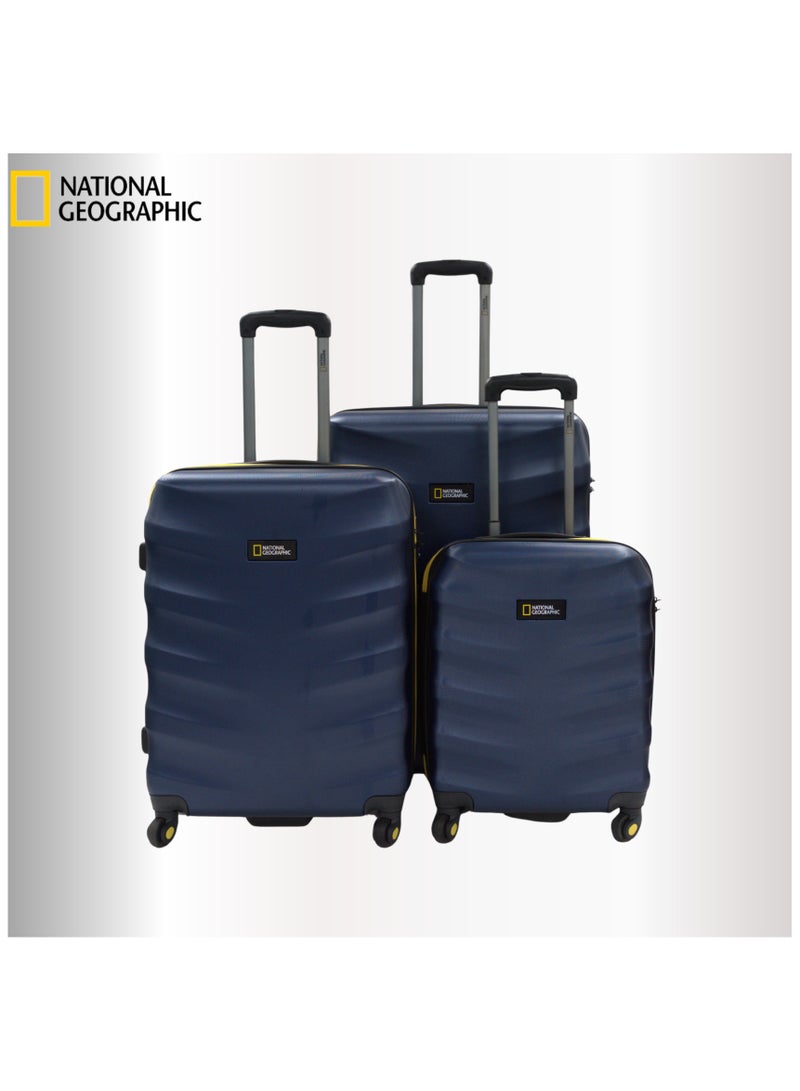 National Geographic Arete ABS Hard Case Suitcase Set Navy, Durable Lightweight Travel Luggage, 4 Wheel 3pcs Trolley Bag with TSA Combination Lock (20+24+28 Inch).