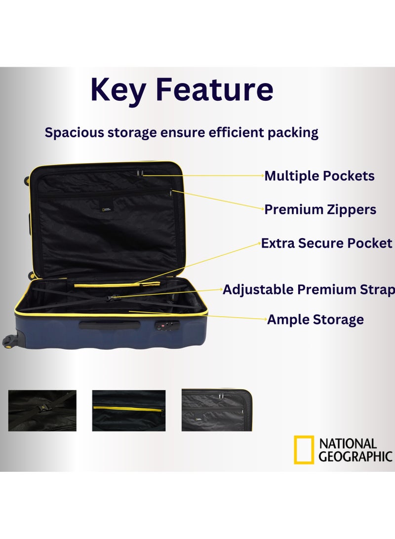 National Geographic Arete ABS Hard Case Suitcase Set Navy, Durable Lightweight Travel Luggage, 4 Wheel 3pcs Trolley Bag with TSA Combination Lock (20+24+28 Inch).