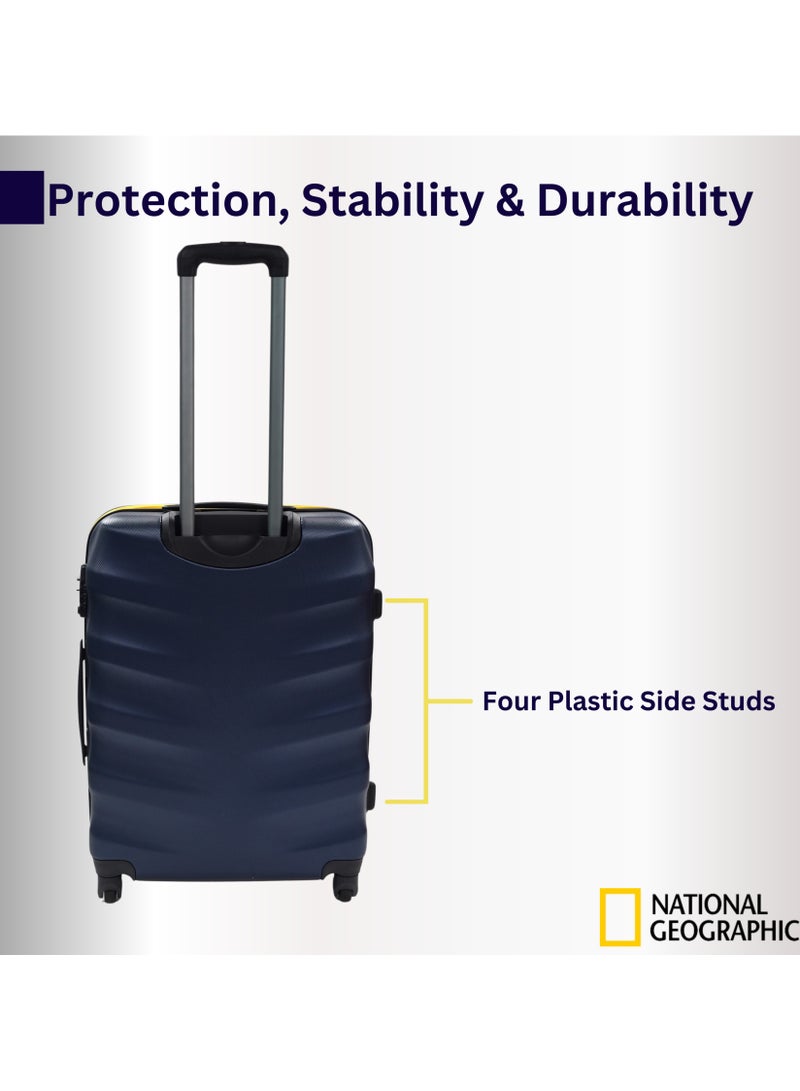 National Geographic Arete ABS Hard Case Suitcase Set Navy, Durable Lightweight Travel Luggage, 4 Wheel 3pcs Trolley Bag with TSA Combination Lock (20+24+28 Inch).