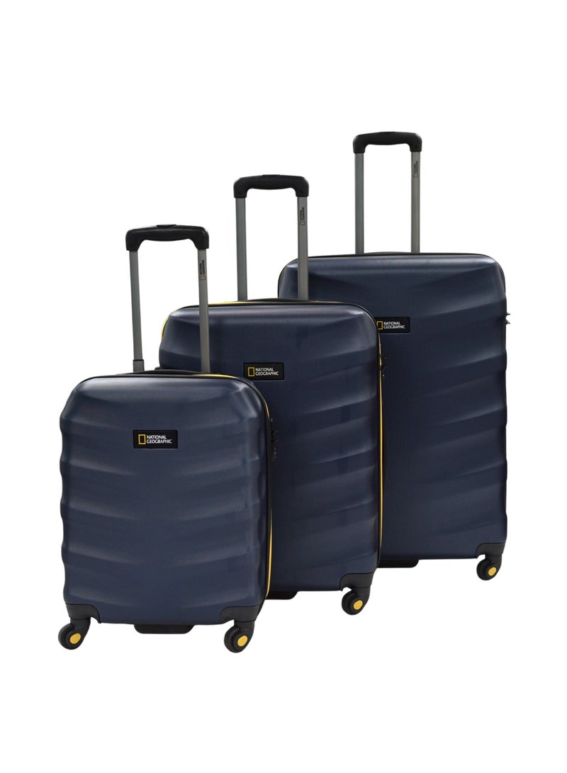 National Geographic Arete ABS Hard Case Suitcase Set Navy, Durable Lightweight Travel Luggage, 4 Wheel 3pcs Trolley Bag with TSA Combination Lock (20+24+28 Inch).