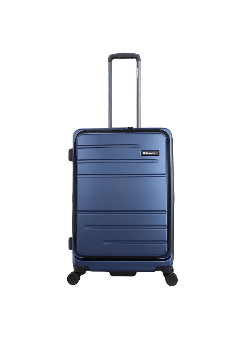 Discovery Patrol Hardside Check-In Medium Travel Suitcase, 100% PC Durable Ultra Lightweight Hard Shell Expandable Luggage, 4 Double Wheel, TSA Lock Trolley Bag Black (60 cm/24 Inch) Metallic Blue.