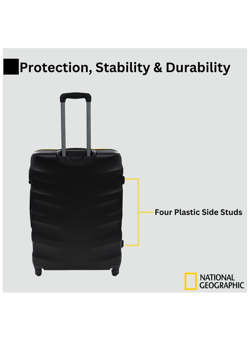 National Geographic Arete ABS Hard Case Suitcase Set Black, Durable Lightweight Travel Luggage, 4 Wheel 3pcs Trolley Bag with TSA Combination Lock (20+24+28 Inch).