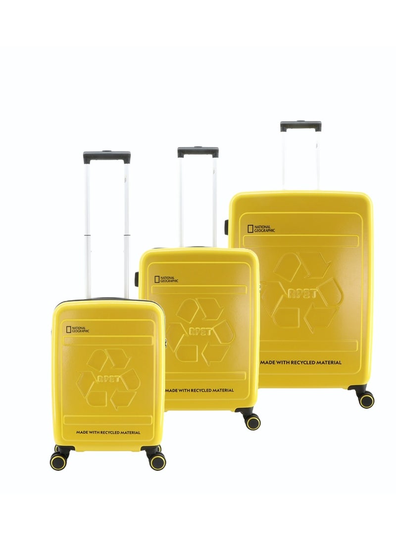 National Geographic RPET Balance Luggage Sets, Hardshell Durable Lightweight Suitcase 4 Double Wheels TSA Lock 3pcs Travel Trolley Bags Yellow (20+24+28 Inch).