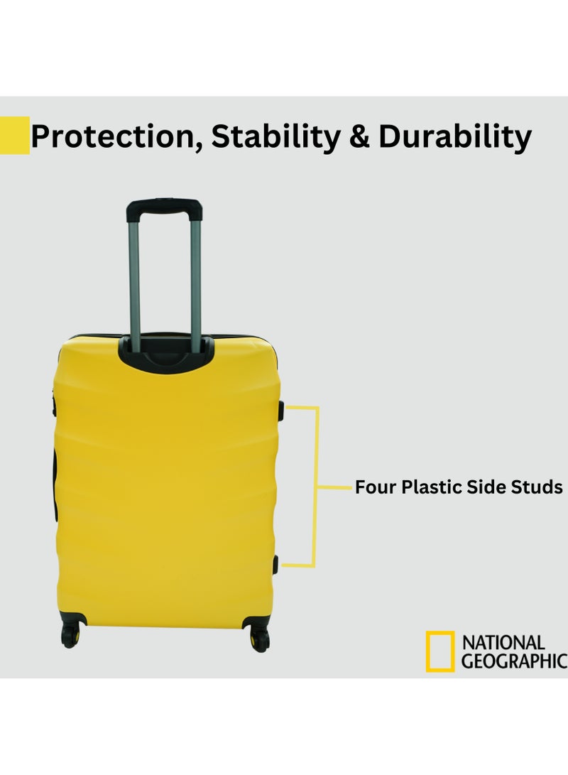 National Geographic Arete ABS Hard Case Suitcase Set Yellow, Durable Lightweight Travel Luggage, 4 Wheel 3pcs Trolley Bag with TSA Combination Lock (20+24+28 Inch).