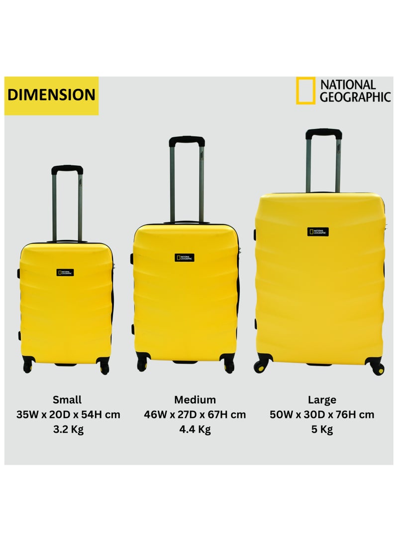 National Geographic Arete ABS Hard Case Suitcase Set Yellow, Durable Lightweight Travel Luggage, 4 Wheel 3pcs Trolley Bag with TSA Combination Lock (20+24+28 Inch).