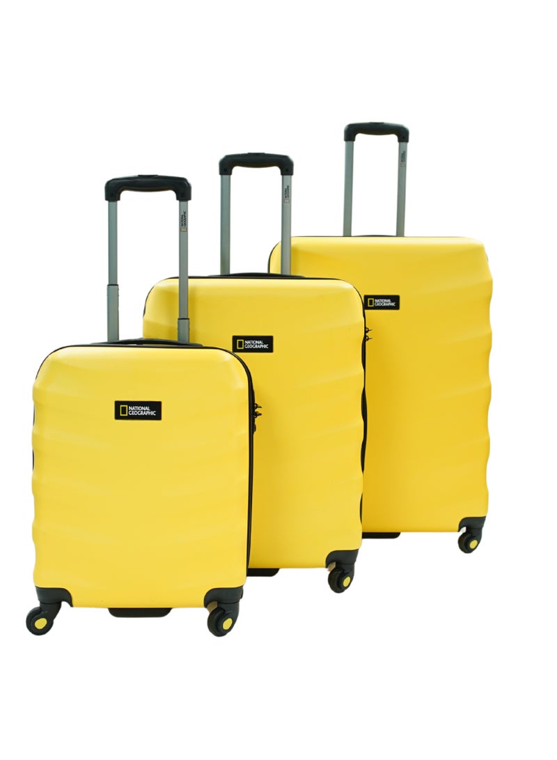 National Geographic Arete ABS Hard Case Suitcase Set Yellow, Durable Lightweight Travel Luggage, 4 Wheel 3pcs Trolley Bag with TSA Combination Lock (20+24+28 Inch).