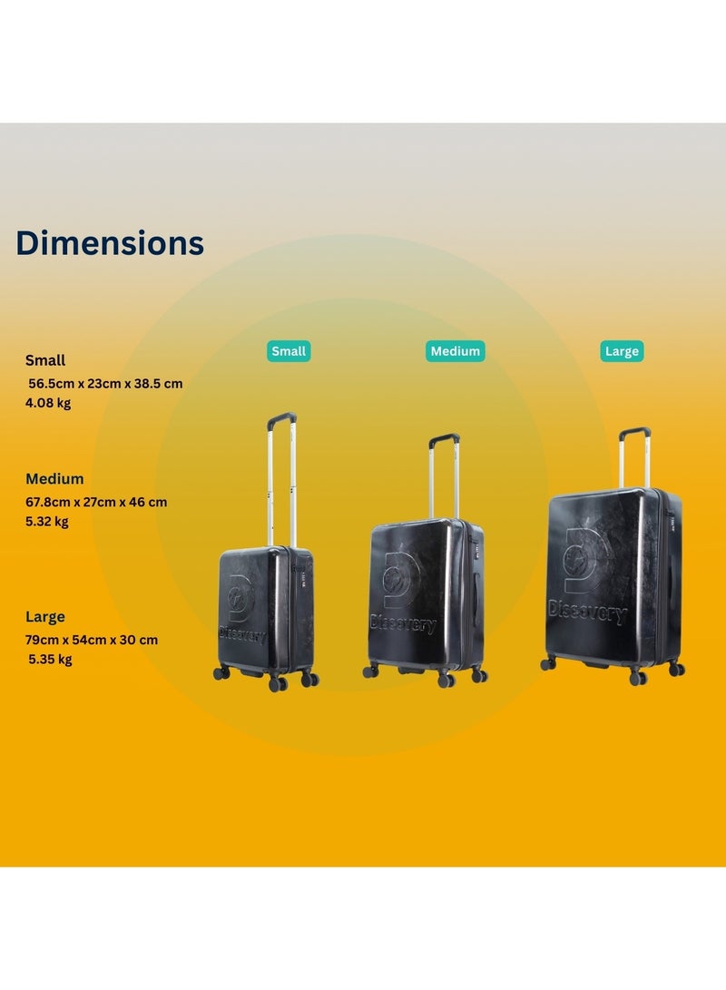 Discovery Stone ABS Hard Shell Suitcase Set Black, Durable Lightweight Travel Luggage, 4 Double Wheel 3pcs Trolley Bag with TSA Combination Lock (20+24+28 Inch).
