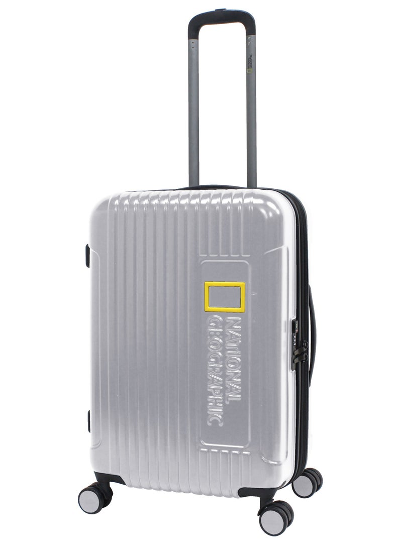 National Geographic Canyon ABS/PC Hardshell Medium Check-In Suitcase Silver, Durable Lightweight Expandable Anti-theft Zipper TSA Lock Travel Luggage, 4 Double Wheel Trolley Bag (60cm/24 Inch).