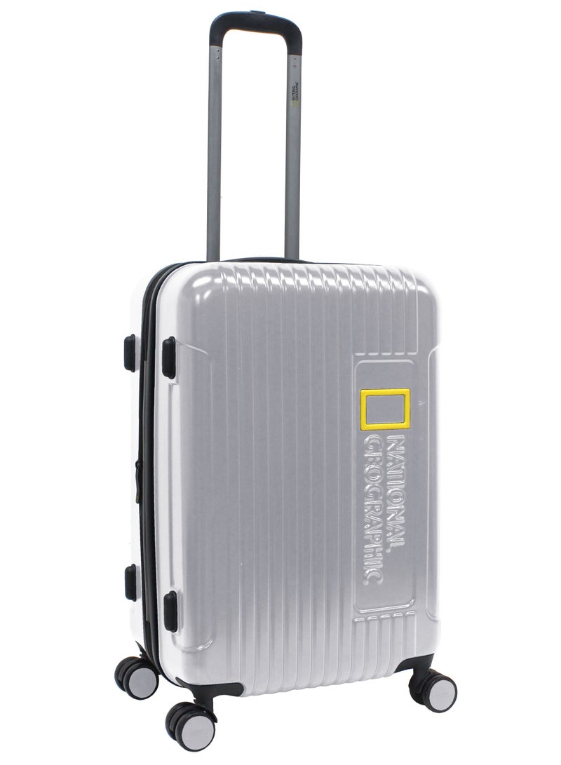 National Geographic Canyon ABS/PC Hardshell Medium Check-In Suitcase Silver, Durable Lightweight Expandable Anti-theft Zipper TSA Lock Travel Luggage, 4 Double Wheel Trolley Bag (60cm/24 Inch).