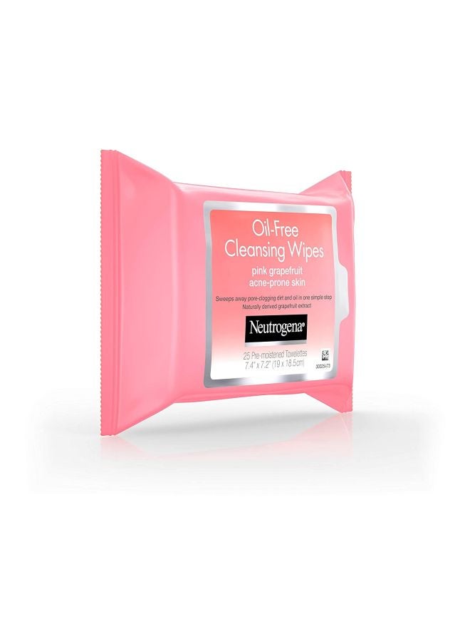 25-Piece Oil-Free Cleansing Pink Grapefruit Wipes 7.4 x 7.2inch