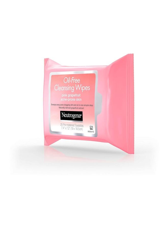 25-Piece Oil-Free Cleansing Pink Grapefruit Wipes 7.4 x 7.2inch