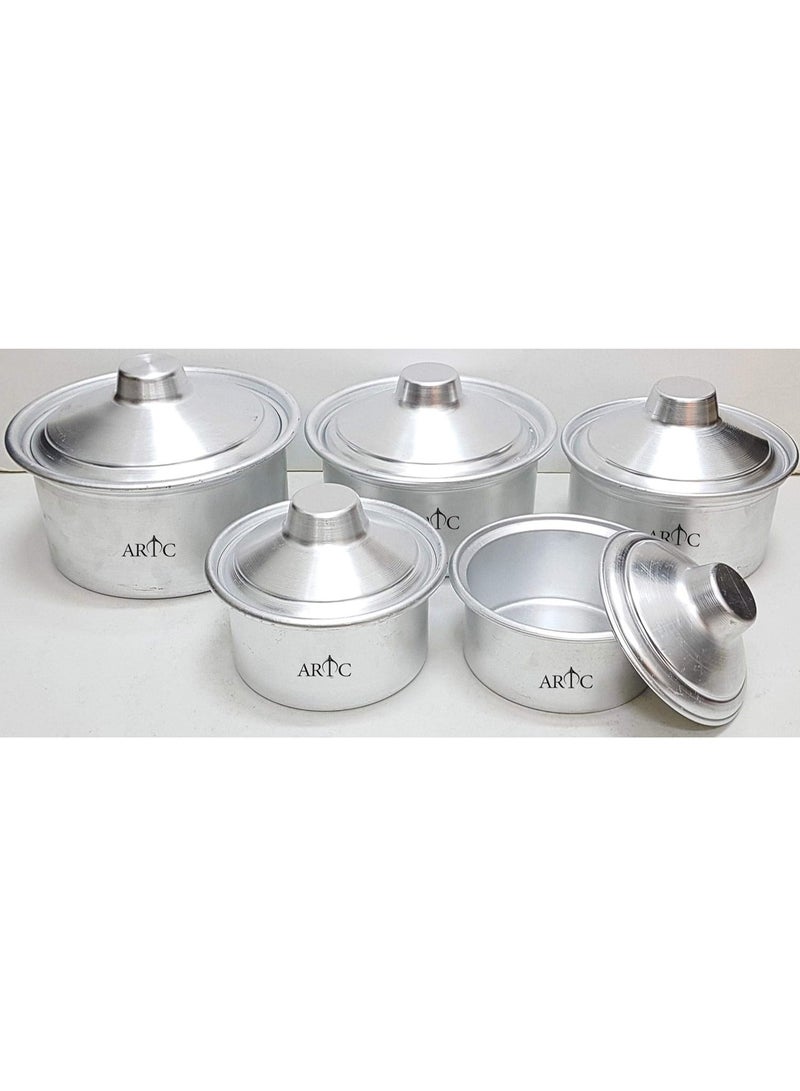 5 Pieces Genuine Quality Aluminum Cookware Set - Silver (5Pcs Pot, 5Pcs Lid)