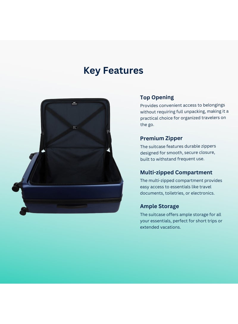 Discovery Patrol Hardside Travel Suitcase Set, 100% PC Durable Ultra Lightweight Hard Case Expandable Luggage, 4 Double Wheel, TSA Lock 3pcs Trolley Bag Metallic Blue (20+24+28 Inch).