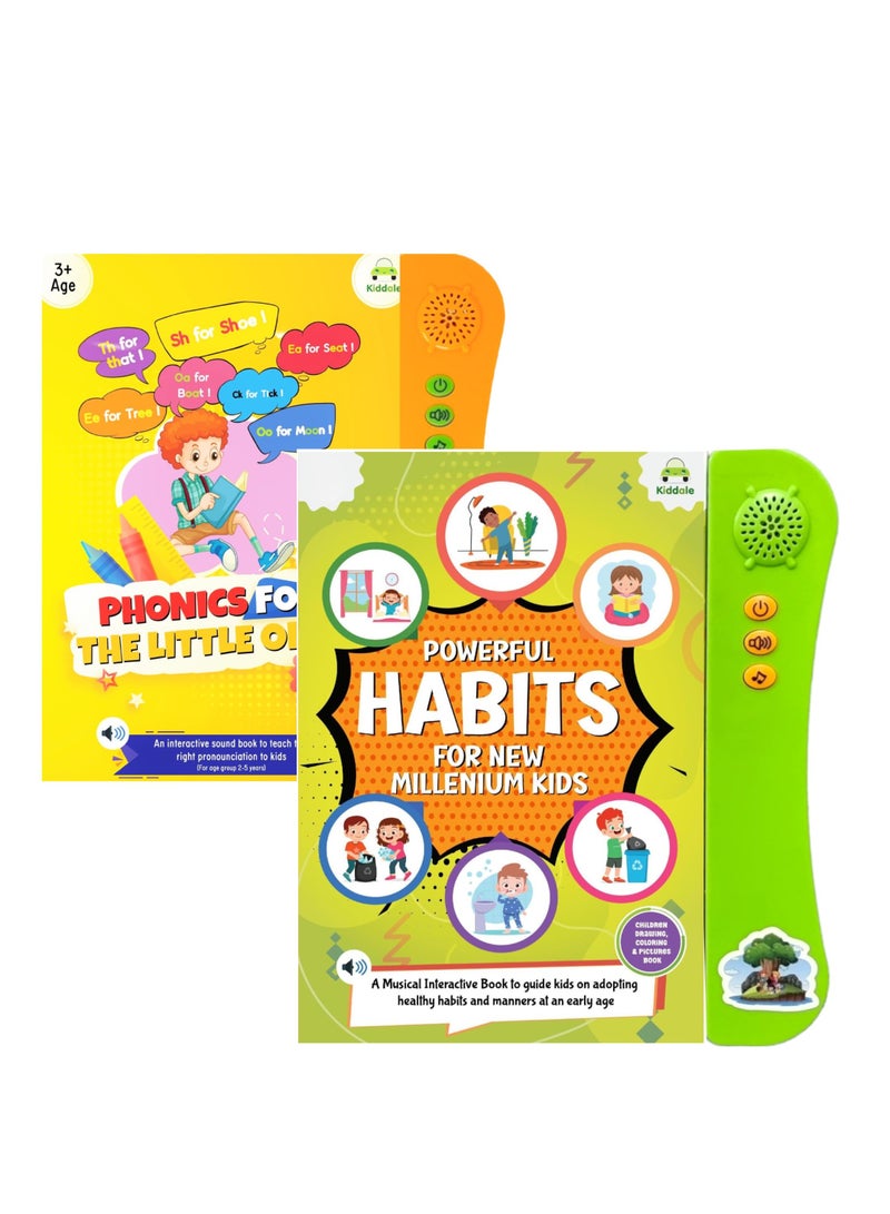 Interactive Children's Sound Books Pack of 2 Phonics & Habits Ideal Gift for 3+ Smart Activity Books