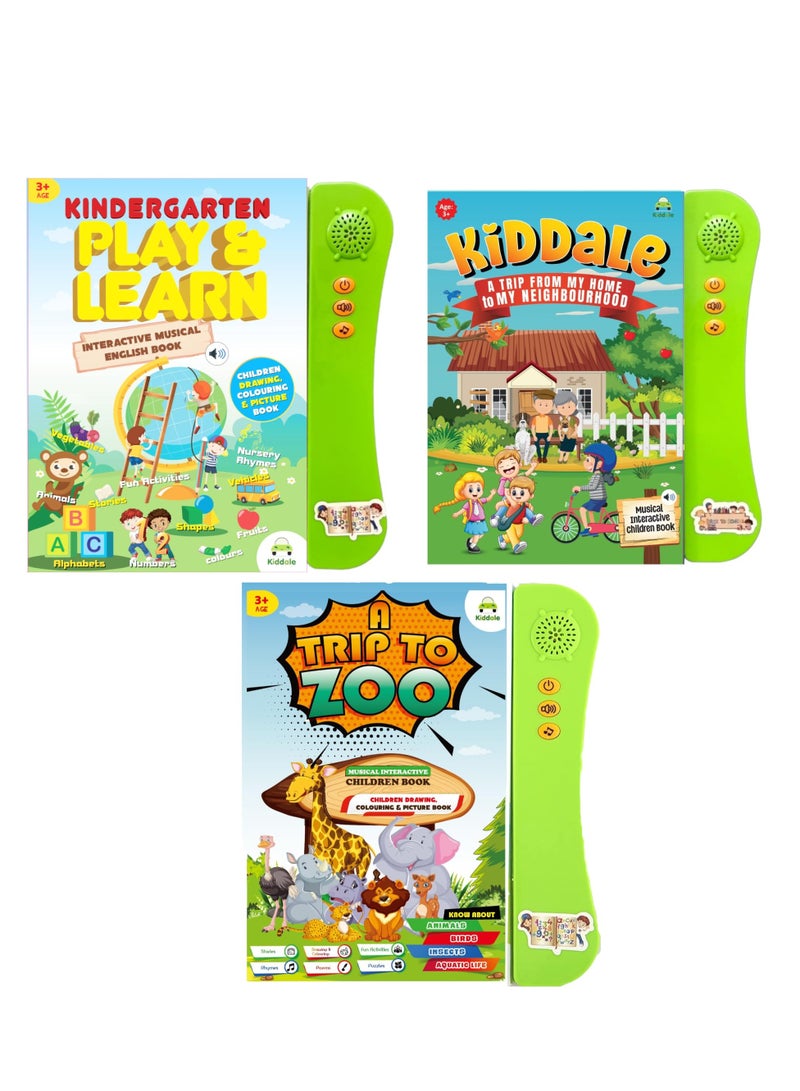 Pack of 3 Musical Interactive Children Sound Books: ABC, Trip to Zoo & Home to Neighbourhood|Ideal Gift for Toddler|E Learning Book|Smart Intelligent Activity Books|Nursery Rhymes|Talking Book