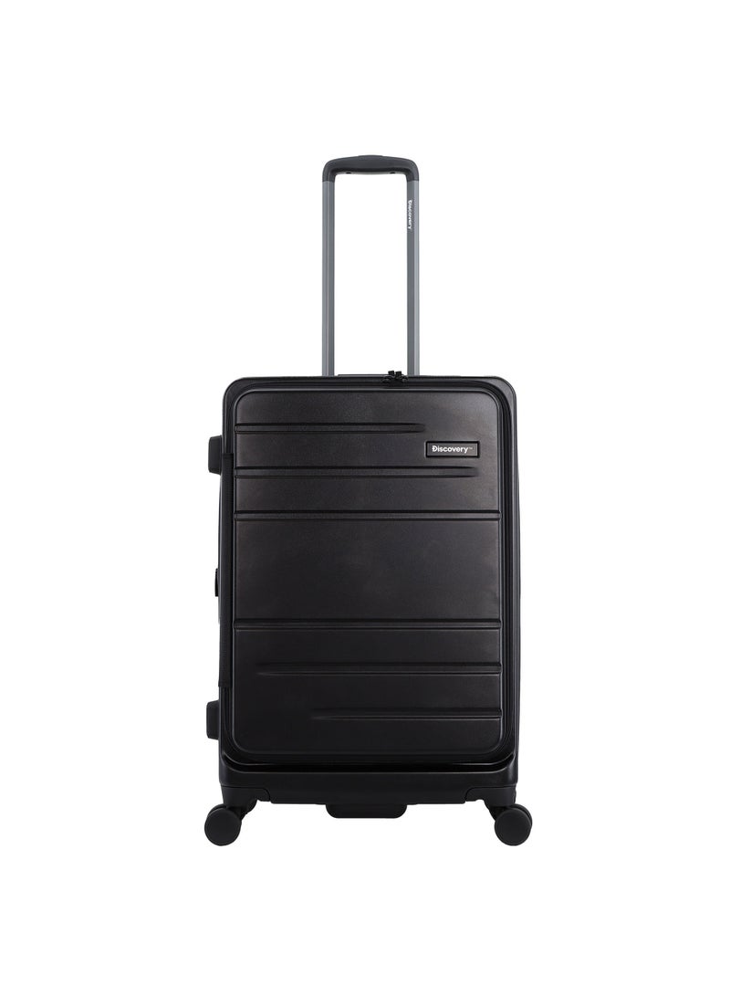 Discovery Patrol Hardside Check-In Medium Travel Suitcase, 100% PC Durable Ultra Lightweight Hard Shell Expandable Luggage, 4 Double Wheel, TSA Lock Trolley Bag Black (60 cm/24 Inch) Anthracite Black.