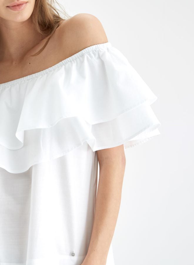 Polyester Ruffled Top White