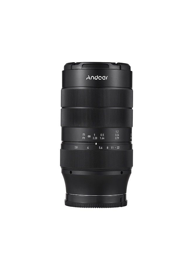 60mm Fixed Focus Camera Lens Full Frame Camera Prime Lens F2.8 Large Aperture Manual Focus 2X Magnification with E-Mount 7 Groups 10 Elements