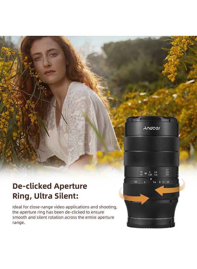 60mm Fixed Focus Camera Lens Full Frame Camera Prime Lens F2.8 Large Aperture Manual Focus 2X Magnification with E-Mount 7 Groups 10 Elements
