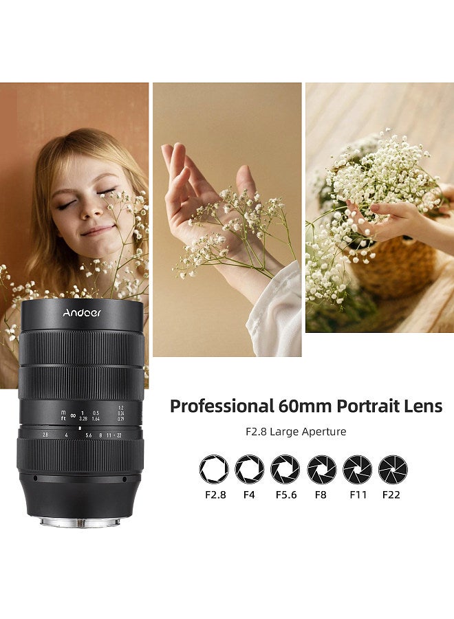 60mm Fixed Focus Camera Lens Full Frame Camera Prime Lens F2.8 Large Aperture Manual Focus 2X Magnification with E-Mount 7 Groups 10 Elements