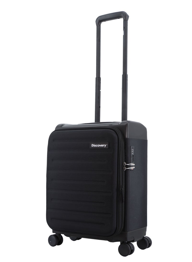 Discovery Motion PP and Polyester Small Cabin Carry-On Luggage Black, Durable Lightweight Unbreakable Suitcase, 4 Double Wheel With TSA Lock Trolley Bag (20 Inch).