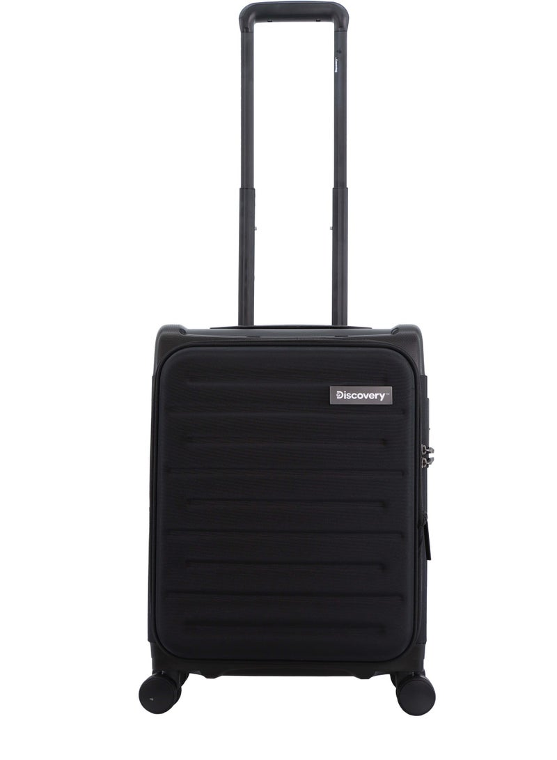 Discovery Motion PP and Polyester Small Cabin Carry-On Luggage Black, Durable Lightweight Unbreakable Suitcase, 4 Double Wheel With TSA Lock Trolley Bag (20 Inch).