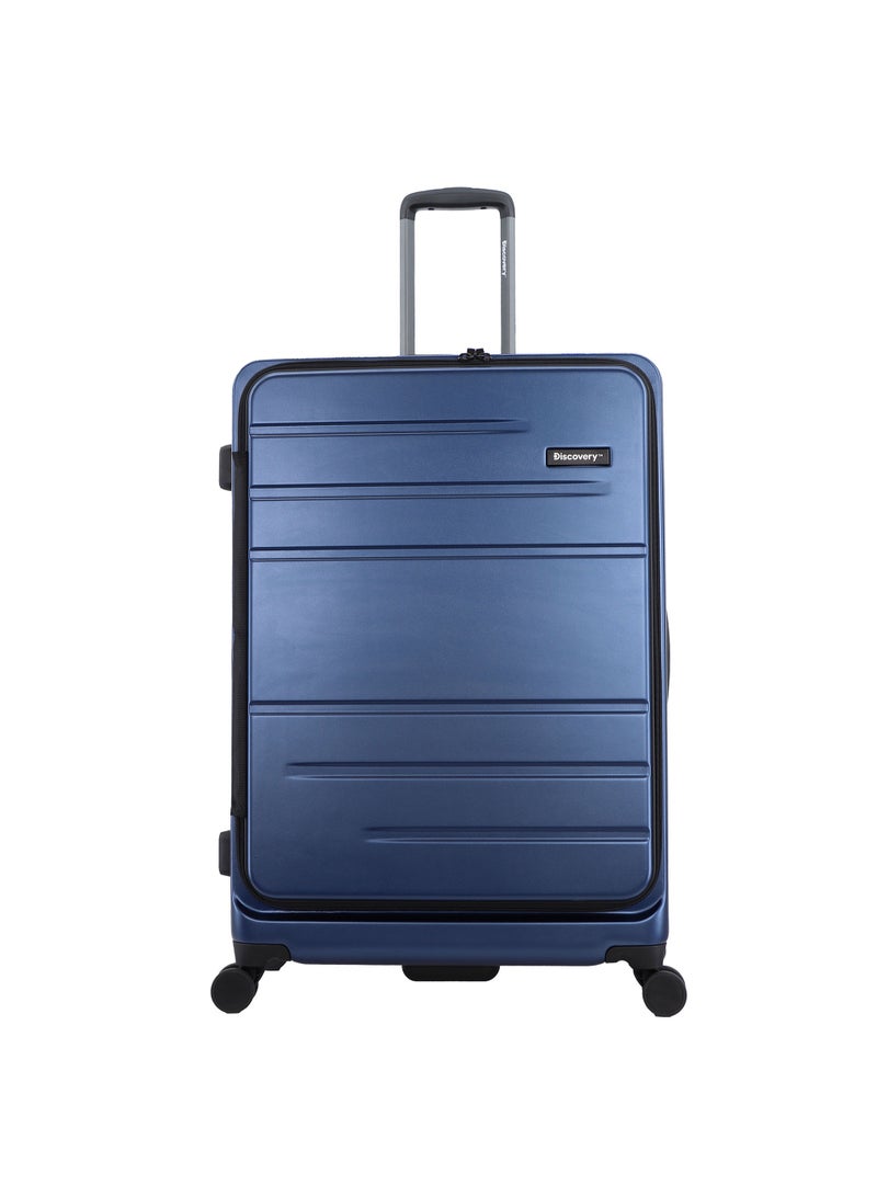 Discovery Patrol Hardside Check-In Large Travel Suitcase, 100% PC Durable Ultra Lightweight Hard Shell Expandable Luggage, 4 Double Wheel, TSA Lock Trolley Bag Black (71 cm/28 Inch) Metallic Blue.