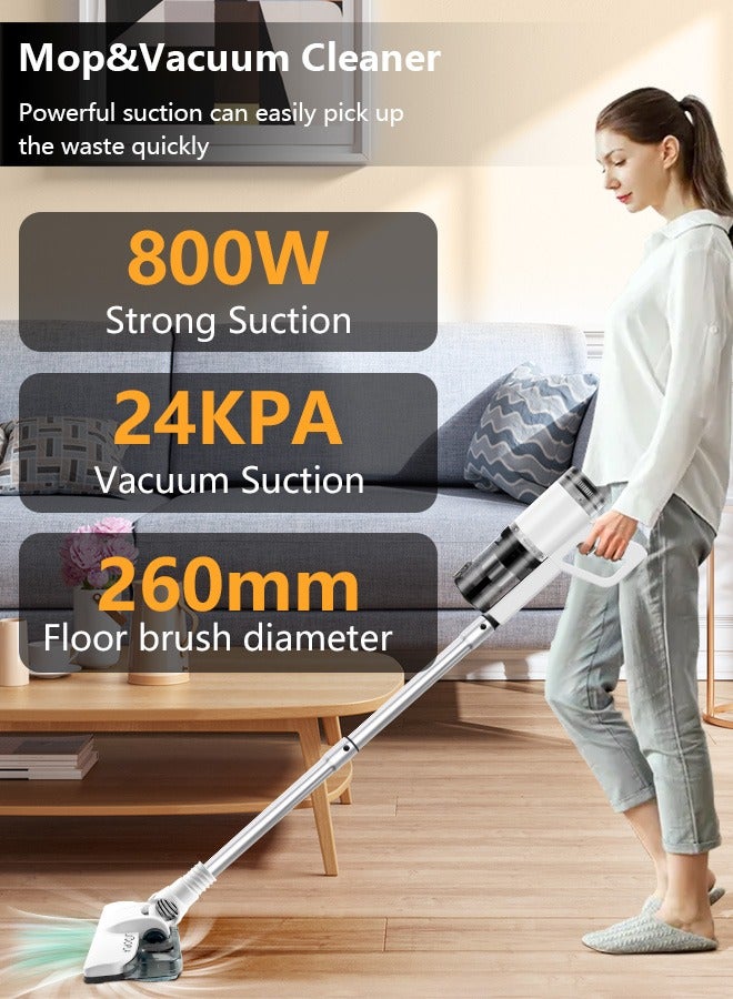 2 in 1 Wet and Dry Cord Vacuum Cleaner with Water Tank and Mop, 800W Motor Power，24000PA Suction 5M Corded Stick Vacuum Cleaner for Hard Floor/Carpet/Pet Hair（with Wall bracket hook)