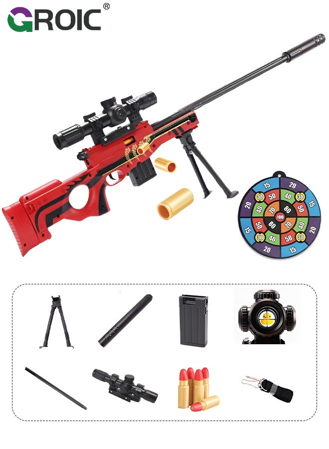 Toy Gun Soft Bullets Education Toy,Sniper Rifle Blaster Gun AWM,Double Mirror Effect Toy Sniper Guns,DIY Toy with Rich Accessories ,Shooting Games Toys for Kids(Red)